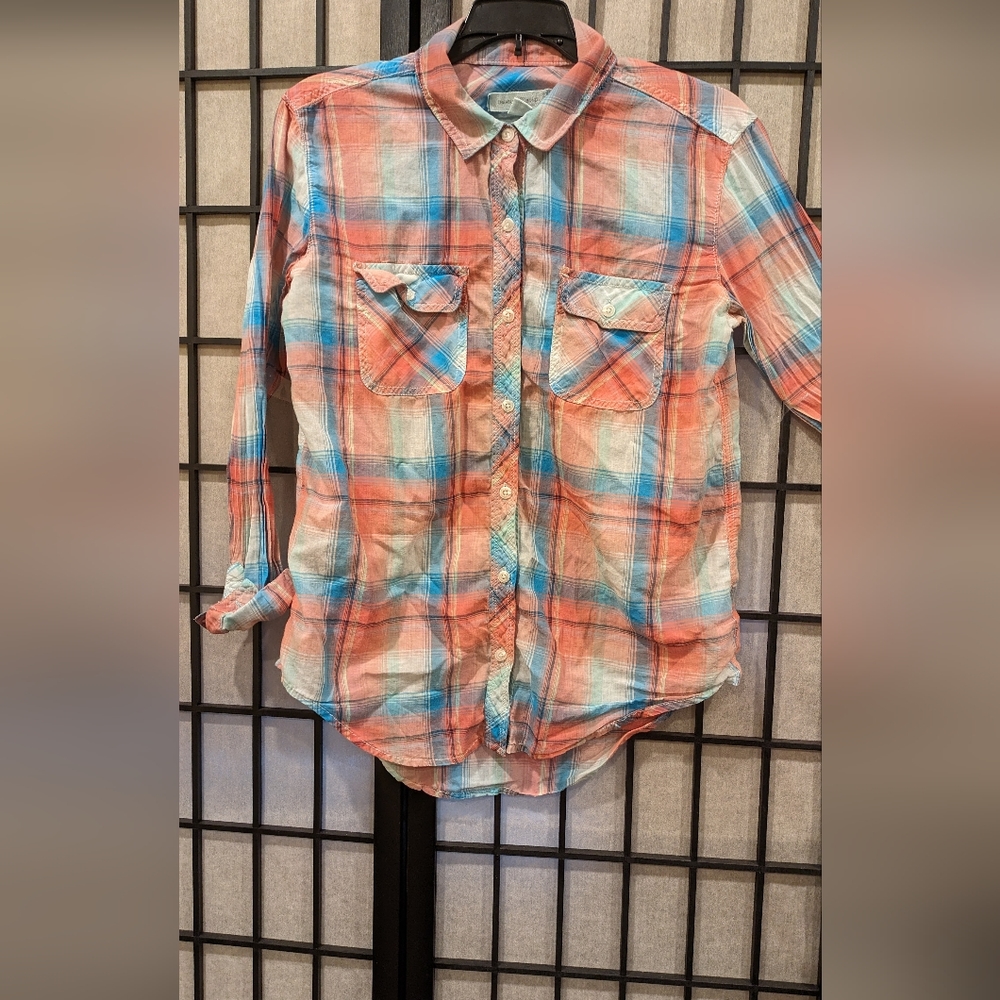 Women's Pastel Plaid Cotton Button Down Shirt